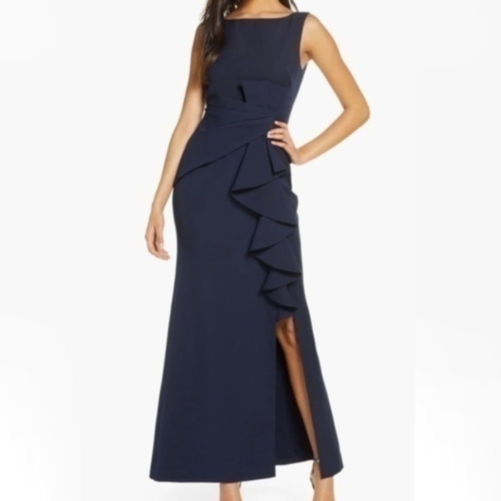 Eliza J. Ruffle Front Gown.